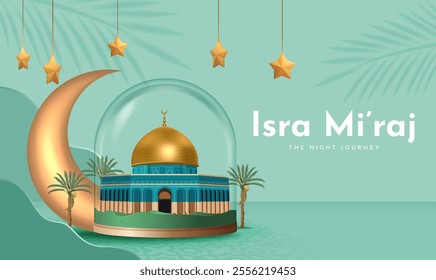 Al-Isra wal Mi'raj Translate: The night journey Prophet Muhammad Vector Illustration For Poster Template and Flyer, Simple Background of Isra Mi'raj Ceremony