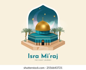 Al-Isra wal Mi'raj Translate: The night journey Prophet Muhammad Vector Illustration For Poster Template and Flyer, Simple Background of Isra Mi'raj Ceremony