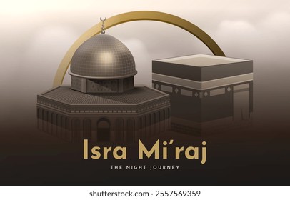 Al-Isra wal Mi'raj Translate: The night journey Prophet Muhammad Vector Illustration For Poster Template and Flyer, Simple Background of Isra Mi'raj Ceremony