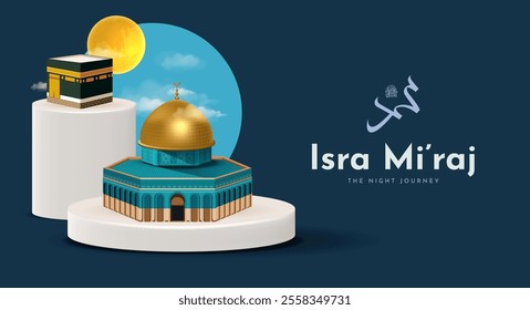 Al-Isra wal Mi'raj Translate: The night journey Prophet Muhammad Vector Illustration For Poster Template and Flyer, Simple Background of Isra Mi'raj Ceremony