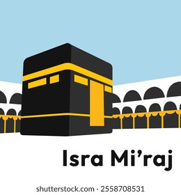 Al-Isra wal Mi'raj Translate: The Night Journey Prophet Muhammad Vector Illustration for Poster Template and Flyer, Simple Background of Isra Mi'raj Ceremony