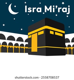 Al-Isra wal Mi'raj Translate: The Night Journey Prophet Muhammad Vector Illustration for Poster Template and Flyer, Simple Background of Isra Mi'raj Ceremony