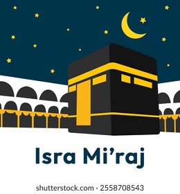 Al-Isra wal Mi'raj Translate: The Night Journey Prophet Muhammad Vector Illustration for Poster Template and Flyer, Simple Background of Isra Mi'raj Ceremony