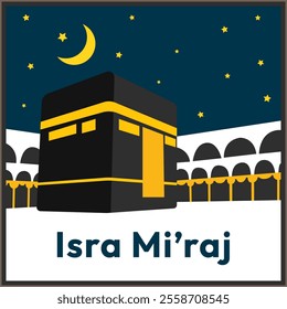 Al-Isra wal Mi'raj Translate: The Night Journey Prophet Muhammad Vector Illustration for Poster Template and Flyer, Simple Background of Isra Mi'raj Ceremony