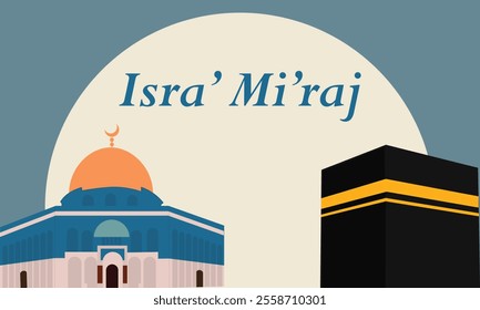 Al-Isra wal Mi'raj Translate: The Night Journey Prophet Muhammad Vector Illustration for Poster Template and Flyer, Simple Background of Isra Mi'raj Ceremony