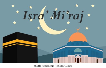 Al-Isra wal Mi'raj Translate: The Night Journey Prophet Muhammad Vector Illustration for Poster Template and Flyer, Simple Background of Isra Mi'raj Ceremony