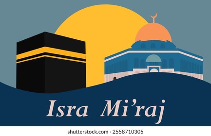 Al-Isra wal Mi'raj Translate: The Night Journey Prophet Muhammad Vector Illustration for Poster Template and Flyer, Simple Background of Isra Mi'raj Ceremony