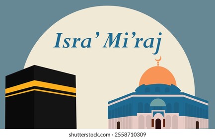 Al-Isra wal Mi'raj Translate: The Night Journey Prophet Muhammad Vector Illustration for Poster Template and Flyer, Simple Background of Isra Mi'raj Ceremony