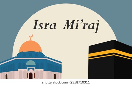 Al-Isra wal Mi'raj Translate: The Night Journey Prophet Muhammad Vector Illustration for Poster Template and Flyer, Simple Background of Isra Mi'raj Ceremony