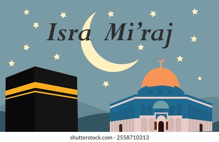 Al-Isra wal Mi'raj Translate: The Night Journey Prophet Muhammad Vector Illustration for Poster Template and Flyer, Simple Background of Isra Mi'raj Ceremony