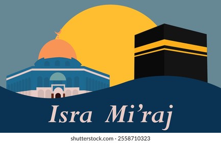 Al-Isra wal Mi'raj Translate: The Night Journey Prophet Muhammad Vector Illustration for Poster Template and Flyer, Simple Background of Isra Mi'raj Ceremony