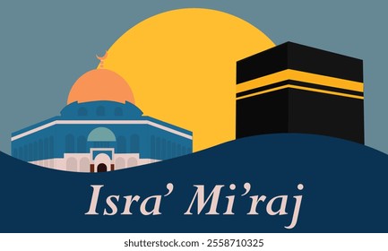 Al-Isra wal Mi'raj Translate: The Night Journey Prophet Muhammad Vector Illustration for Poster Template and Flyer, Simple Background of Isra Mi'raj Ceremony