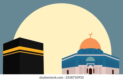 Al-Isra wal Mi'raj Translate: The Night Journey Prophet Muhammad Vector Illustration for Poster Template and Flyer, Simple Background of Isra Mi'raj Ceremony