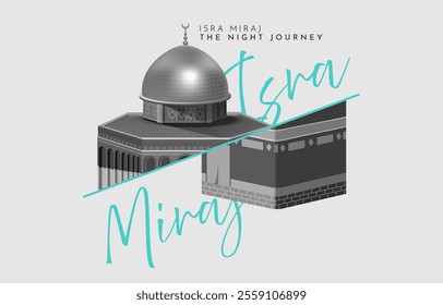 Al-Isra wal Mi'raj Translate: The night journey Prophet Muhammad Vector Illustration For Poster Template and Flyer, Simple Background of Isra Mi'raj Ceremony