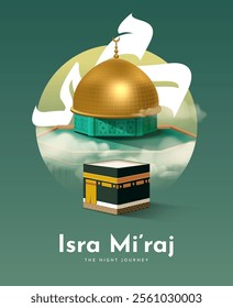 Al-Isra wal Mi'raj Translate: The night journey Prophet Muhammad Vector Illustration For Poster Template and Flyer, Simple Background of Isra Mi'raj Ceremony