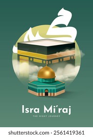 Al-Isra wal Mi'raj Translate: The night journey Prophet Muhammad Vector Illustration For Poster Template and Flyer, Simple Background of Isra Mi'raj Ceremony