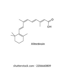 Alitretionin molecule flat skeletal structure, 1st generation retinoid used in acne, psoriasis Vector illustration on white background.