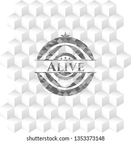 Alive realistic grey emblem with cube white background