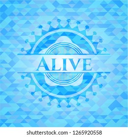 Alive sky blue emblem. Mosaic background