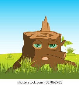 Alive stump tree with eye on background of the nature