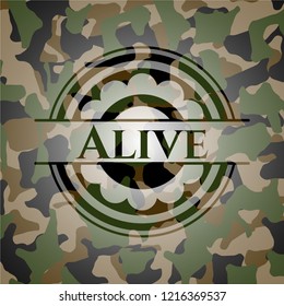 Alive written on a camouflage texture