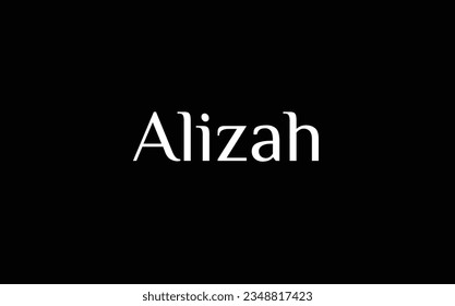 Alizah - Muslim name - Islamic name - beautiful font style - vector names in White Color on Black Background