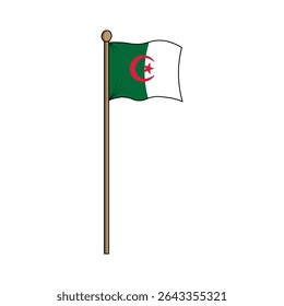 Aljazair, al-jazā’ir, ⴷⵣⴰⵢⴻⵔ, Algérie flag with pole. made in indonesia, west java, cirebon'