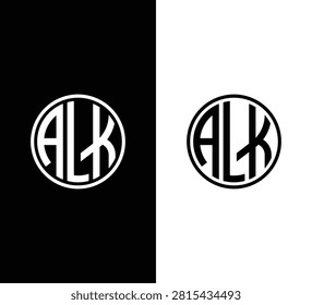 Alk black letter monogram circle logo design with identity design