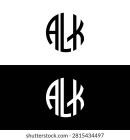 Alk circular logo concept in black and white high contrast variants