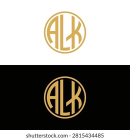 Alk gold letter monogram circle logo design set with monogram, alphabet