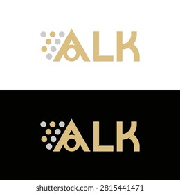 Alk gold logo with dotted element on black and white background
