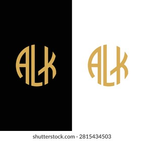 Alk monogram circular emblem design in gold on contrasting backgrounds