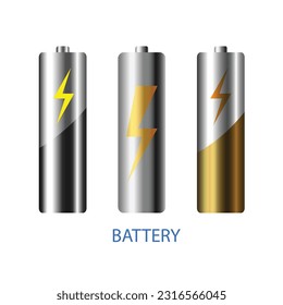 Alkaline batteries AA-size batteries isolated on white background. Vector illustration.