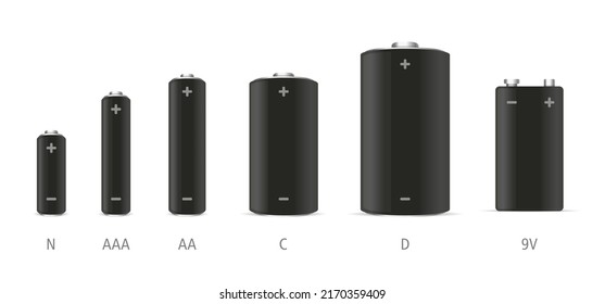 Alkaline Batteries Realistic Set on White Background. Vector illustration