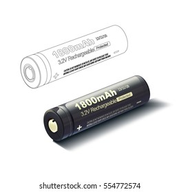  Alkaline Batteries. Realistic vector illustration. Power object. Accumulator.  Lithium battery.