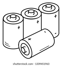 Alkaline batteries. Vector outline icon isolated on white background.