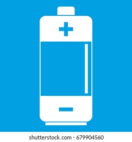 Alkaline battery icon white isolated on blue background vector illustration