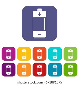 Alkaline battery icons set vector illustration in flat style In colors red, blue, green and other