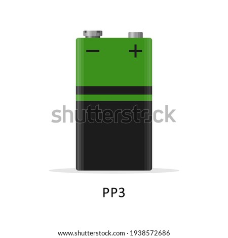 Alkaline battery PP3 isolated on white background. Rechargeable battery 9V energy storage cells flat modern style. Vector illustration