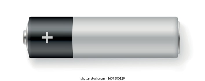 Alkaline battery realistic. Type AA. Blank 3D mockup with shadow - stock vector.