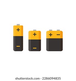 Alkaline battery set of different sizes. Isolated on white background. Vector illustration.