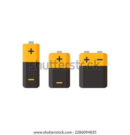 Alkaline battery set of different sizes. Isolated on white background. Vector illustration.