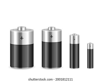 Alkaline battery set on a white background. Vector illustration.