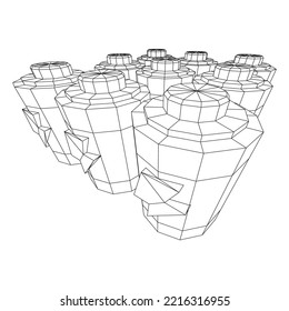 Alkaline cylinder battery with bolt icon. Wireframe low poly mesh vector illustration.