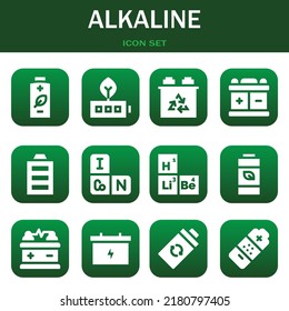 alkaline icon set. Vector  illustrations related with Battery, Battery and Battery