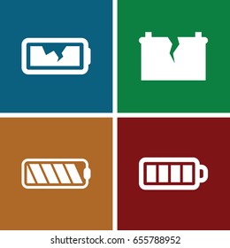 Alkaline icons set. set of 4 alkaline filled icons such as baterry, broken battery