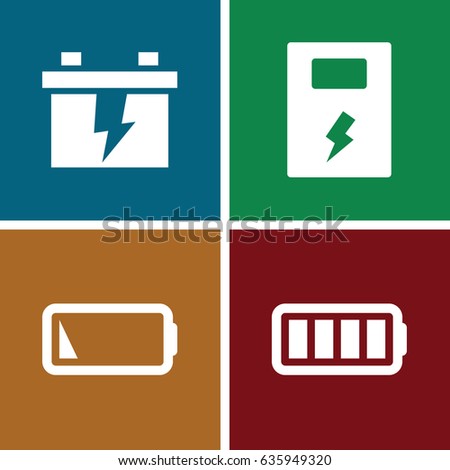 Alkaline icons set. set of 4 alkaline filled icons such as battery, ful battery