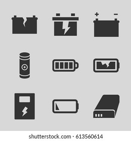 Alkaline icons set. set of 9 alkaline filled icons such as battery, baterry, low battery