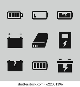 Alkaline icons set. set of 9 alkaline filled icons such as battery, baterry