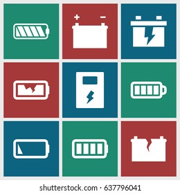 Alkaline icons set. set of 9 alkaline filled icons such as battery, baterry